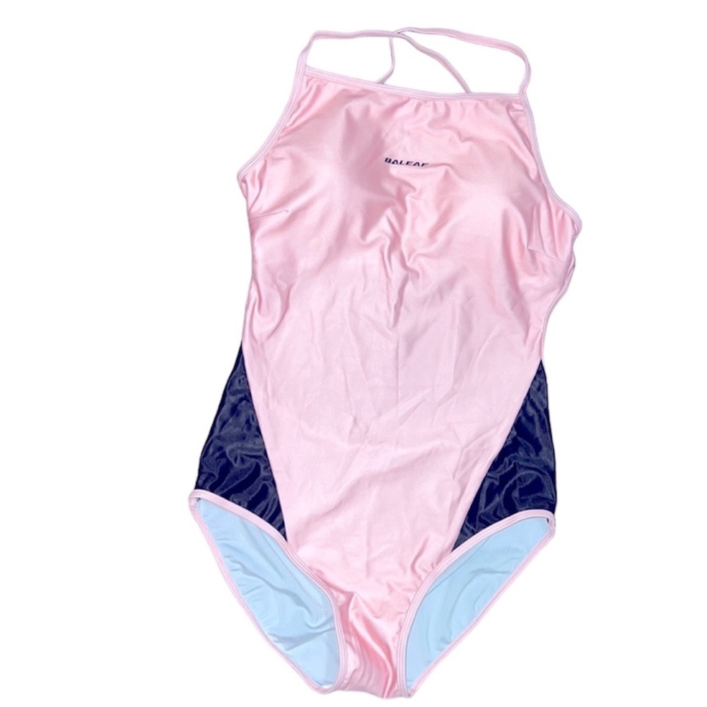 NWT pink and black one piece lap swimming swim suit Bathing suit Size US 12-14